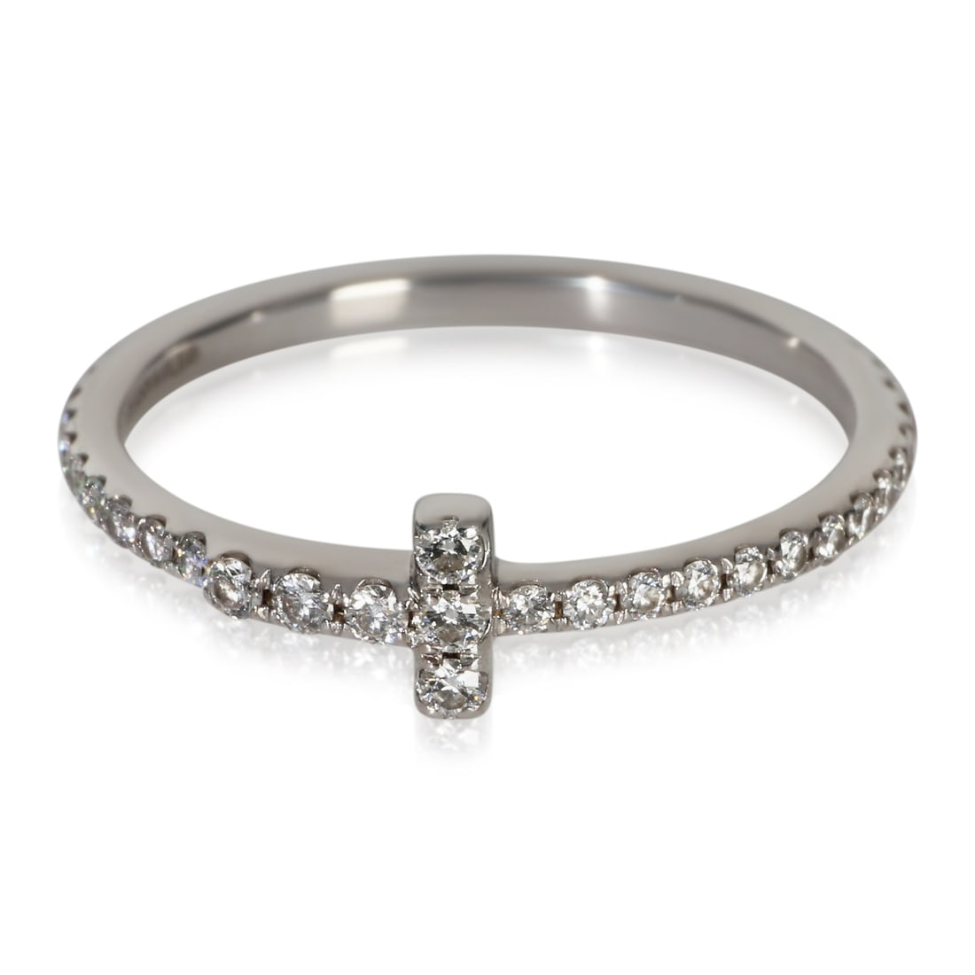 T Wire Collection 18k White Gold Diamond Ring by Tiffany Size 5: T Wire Collection 18k White Gold Diamond Ring by Tiffany Size 5 This Tiffany & Co. T Wire ring features a contemporary design crafted in 18k white gold. Adorned with round brilliant diamonds totaling 