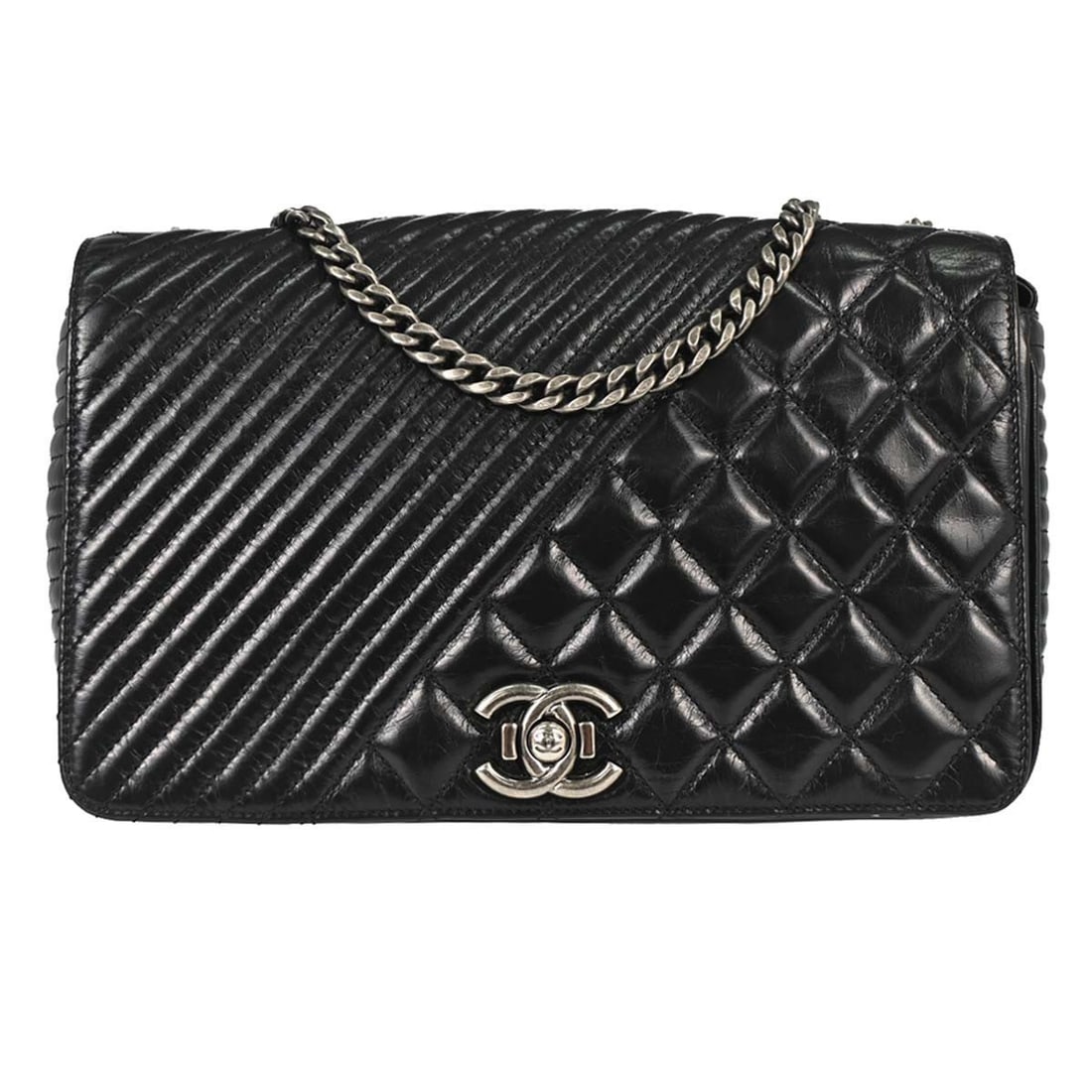 CHANEL Boy Flap Shoulder Bag Black Calfskin Chain Strap: CHANEL Boy Flap Shoulder Bag Black Calfskin Chain Strap Chanel Coco Boy Flap shoulder bag in black calfskin with a push-lock closure, quilted accents, and a chain shoulder strap. The interior is lined