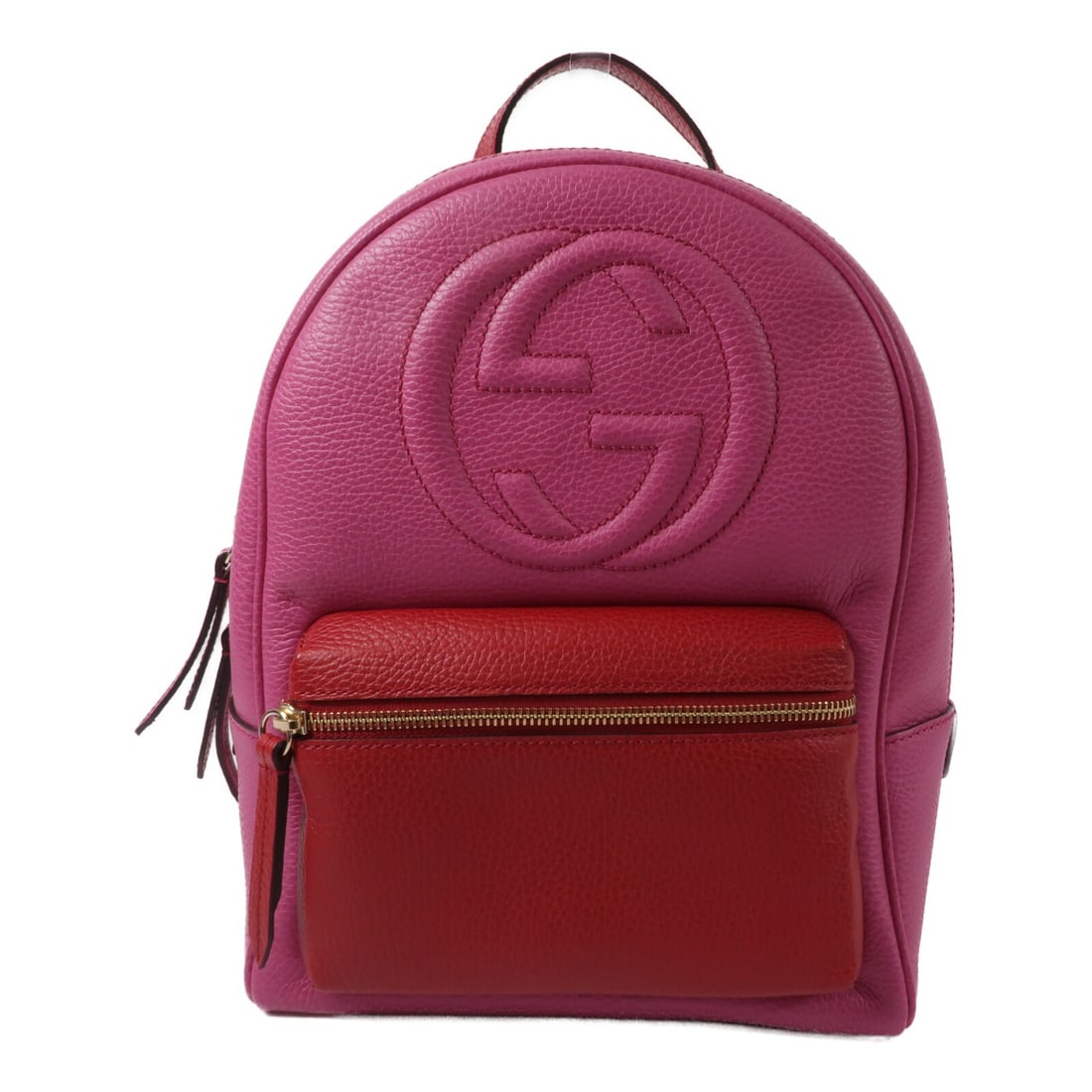 Gucci 431570 GG calfskin rucksack backpack pink red: Gucci 431570 GG calfskin rucksack backpack pink red A GUCCI rucksack backpack in pink and red calfskin (cowhide) leather, model 431570. It is a regular-size women's bag made in Italy and includes a st