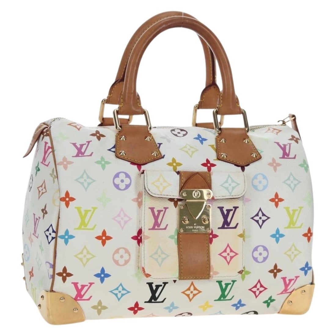 Louis Vuitton M92643 Speedy 30 Monogram Multicolor Hand Bag White Bron: Louis Vuitton M92643 Speedy 30 Monogram Multicolor Hand Bag White Bron Louis Vuitton Monogram Multicolor Speedy 30 handbag in white and bron canvas. This women's handbag includes a dust bag and shows 