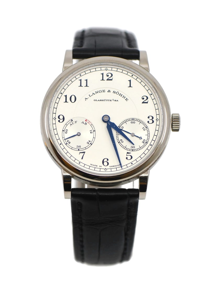 A Lange Sohne 1815 Up Down 18K White Gold 39mm Wristwatch: A Lange Sohne 1815 Up Down 18K White Gold 39mm Wristwatch This A. Lange & Sohne 1815 Up Down wristwatch features a 39 mm case crafted from 18K white gold with a polished finish. The timepiece is equip
