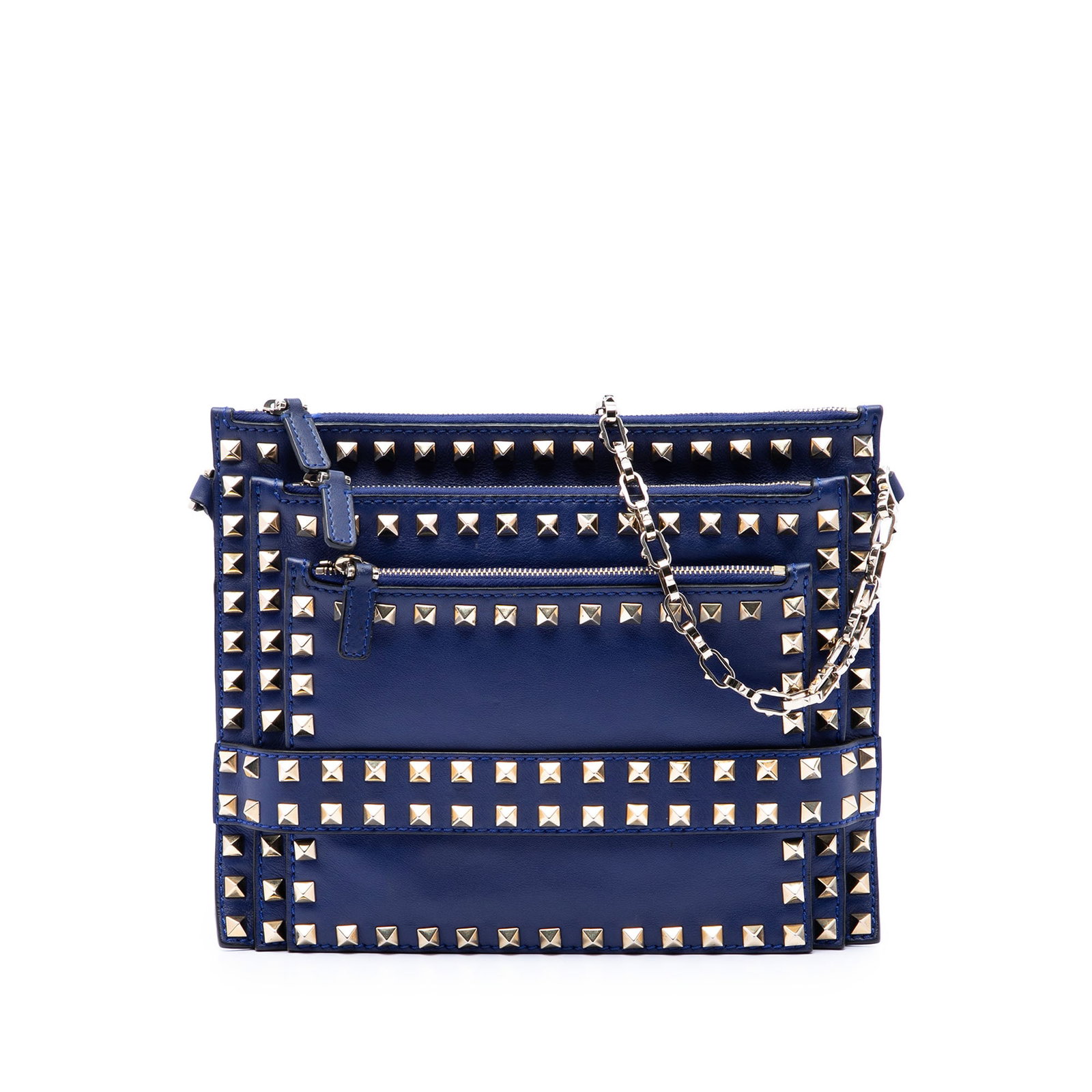 Valentino Rockstud Triple Zip Leather Crossbody Bag Blue (1 of 6)