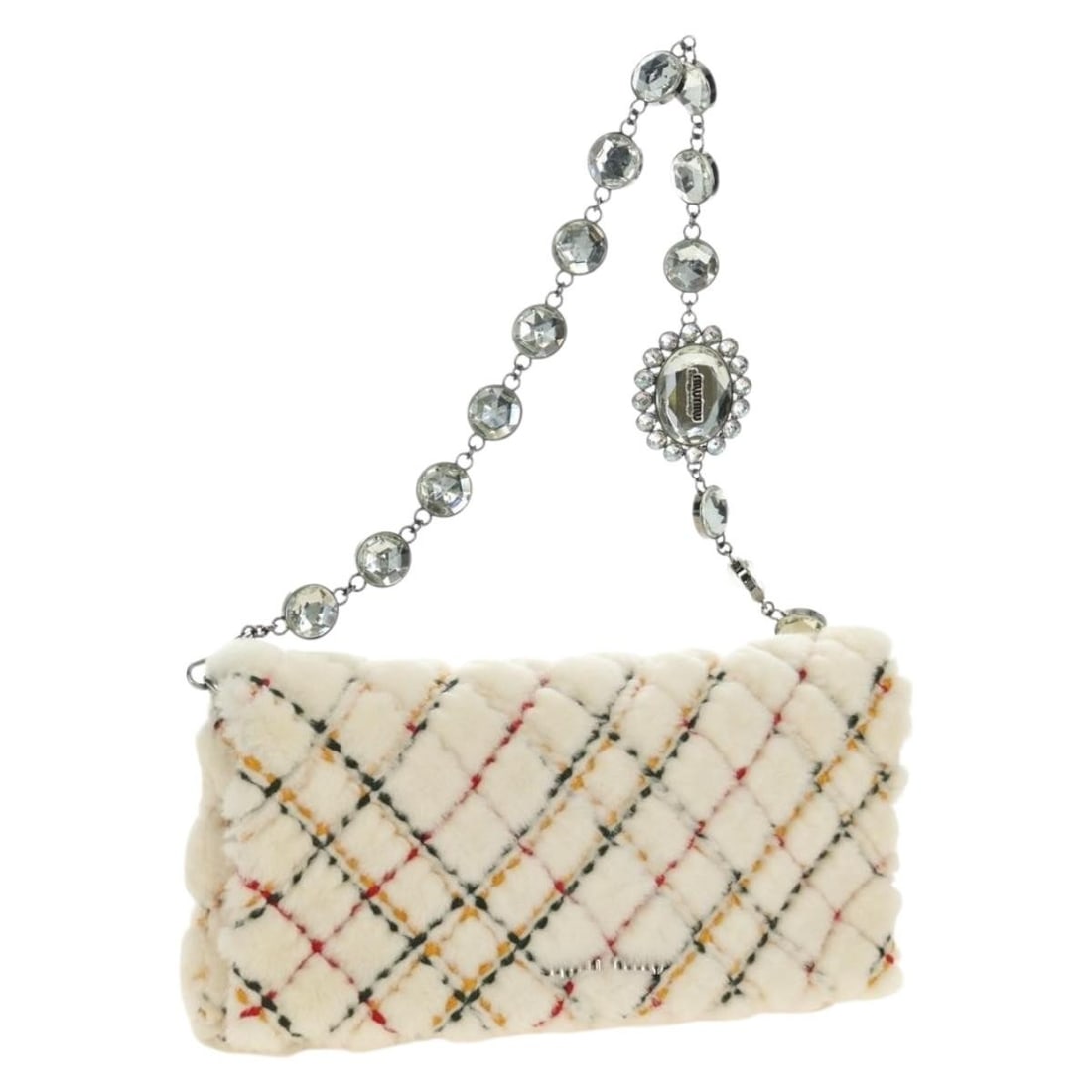 Miu Miu Fur Shoulder Bag White Silver with Dust Bag Card: Miu Miu Fur Shoulder Bag White Silver with Dust Bag Card Authentic Miu Miu shoulder bag in white and silver fur with a chain shoulder strap. Made in Italy, this women's bag includes a dust bag and gua
