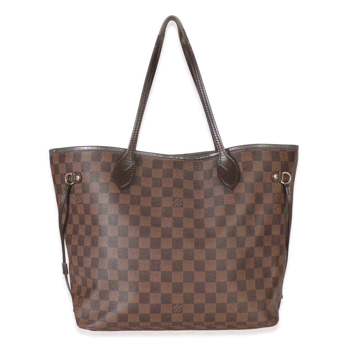 Louis Vuitton Neverfull MM Damier Ebene canvas tote: Louis Vuitton Neverfull MM Damier Ebene canvas tote Pre-owned Louis Vuitton Neverfull MM tote in brown Damier Ebene canvas with a fabric lining and clasp closure. This unisex handbag features gold-ton
