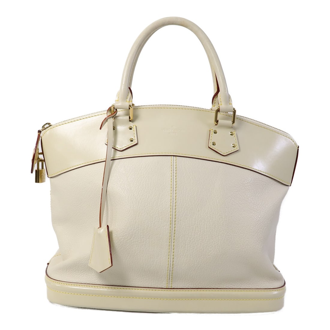 Louis Vuitton Lockit MM M91874 White Suhali Calfskin Handbag: Louis Vuitton Lockit MM M91874 White Suhali Calfskin Handbag Louis Vuitton Lockit MM handbag in white, model M91874, with gold-tone hardware. Made in France, this women's regular-size bag is crafted f