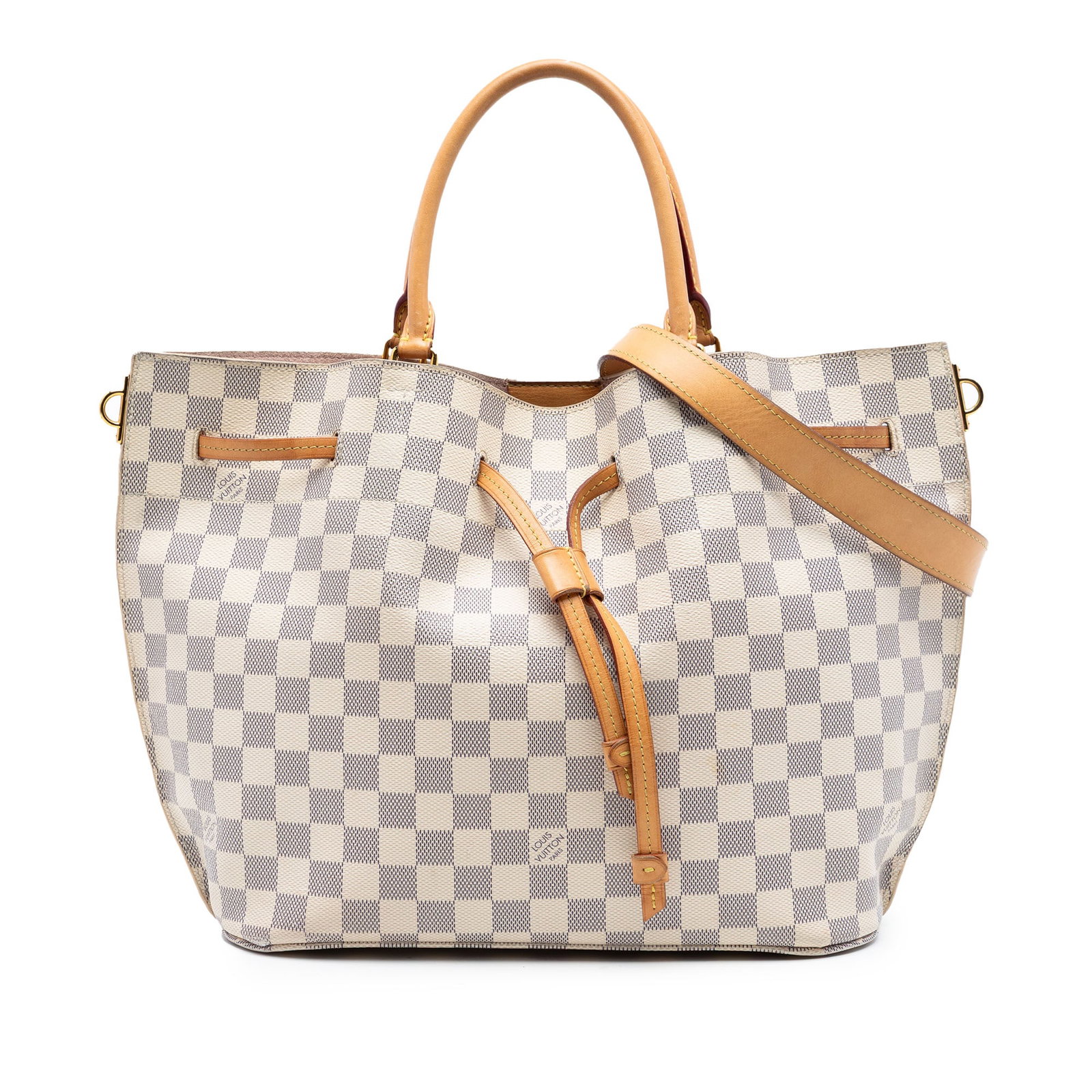 Louis Vuitton Girolata Damier Azur shoulder bag: Louis Vuitton Girolata Damier Azur shoulder bag Louis Vuitton Damier Azur Girolata bag crafted with a damier azur canvas body, rolled vachetta leather handles, and a detachable flat vachetta leather s