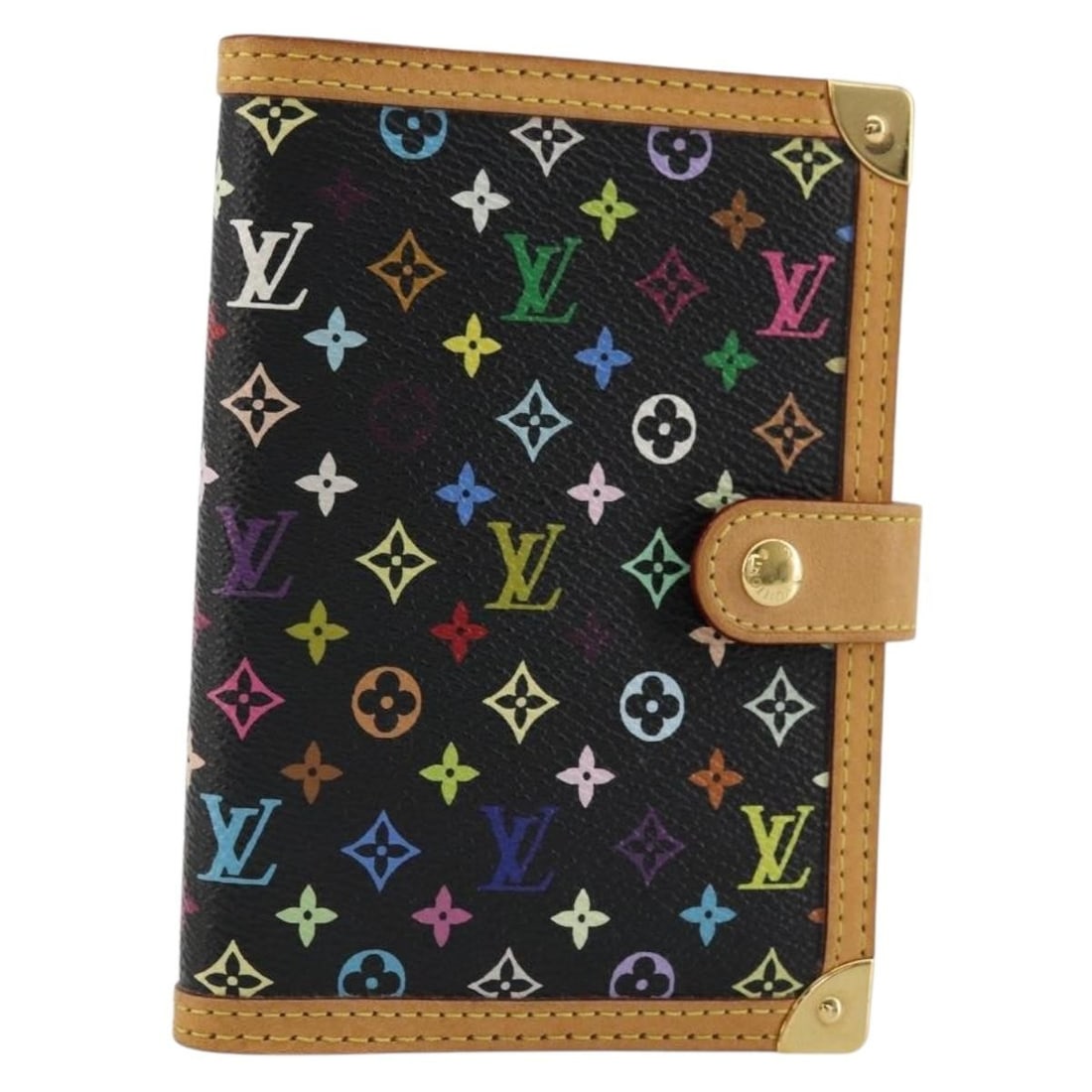 Louis Vuitton R20895 Agenda PM Day Planner Cover Black Monogram Multicolor: Louis Vuitton R20895 Agenda PM Day Planner Cover Black Monogram Multicolor Louis Vuitton Monogram Multicolor Agenda PM day planner cover in black canvas. This compact planner cover is made in Spain an