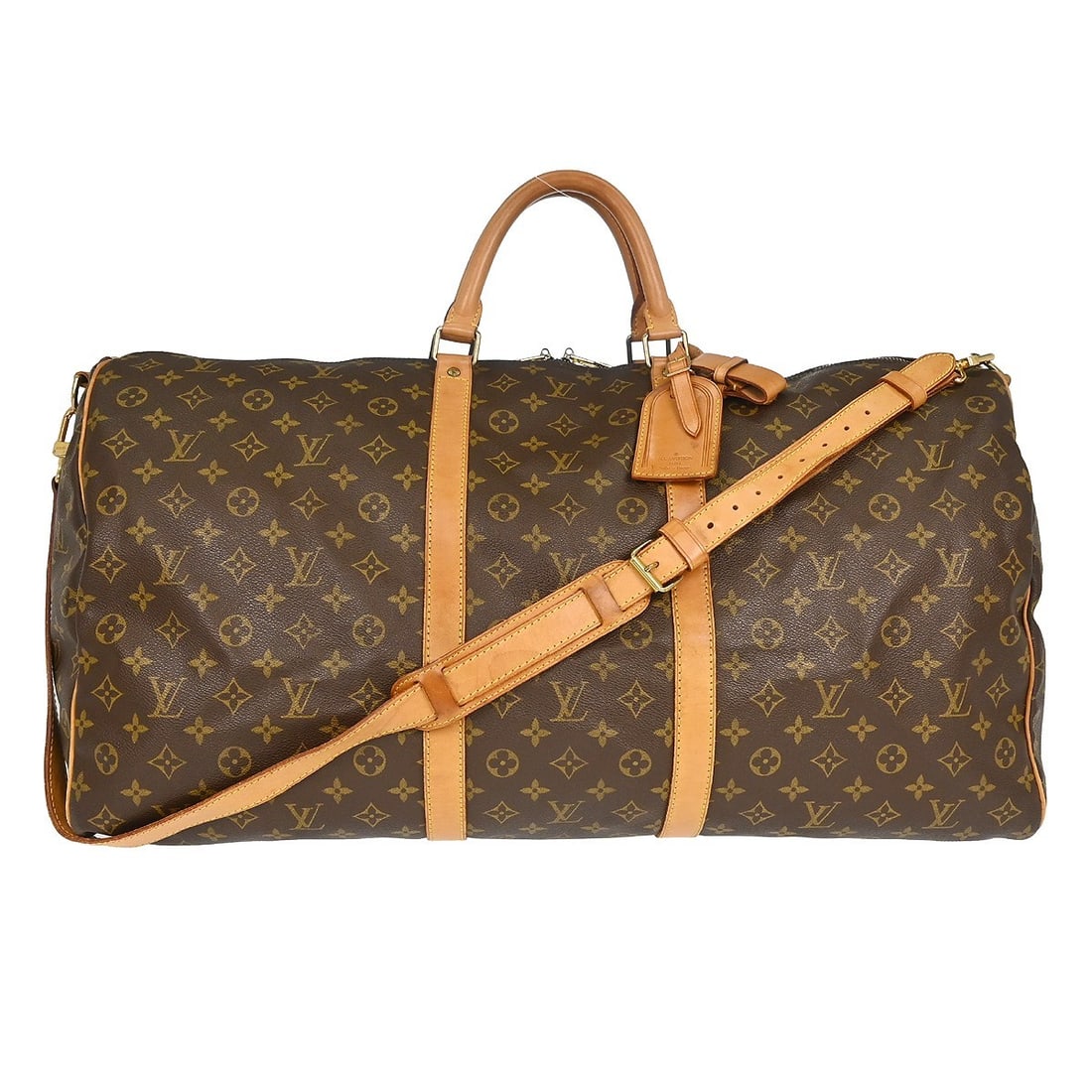 Louis Vuitton Keepall Bandouliere travel bag in monogram canvas: Louis Vuitton Keepall Bandouliere travel bag in monogram canvas Louis Vuitton Keepall Bandouliere in brown monogram canvas. This unisex travel bag is made in France and shows fair pre-owned condition 