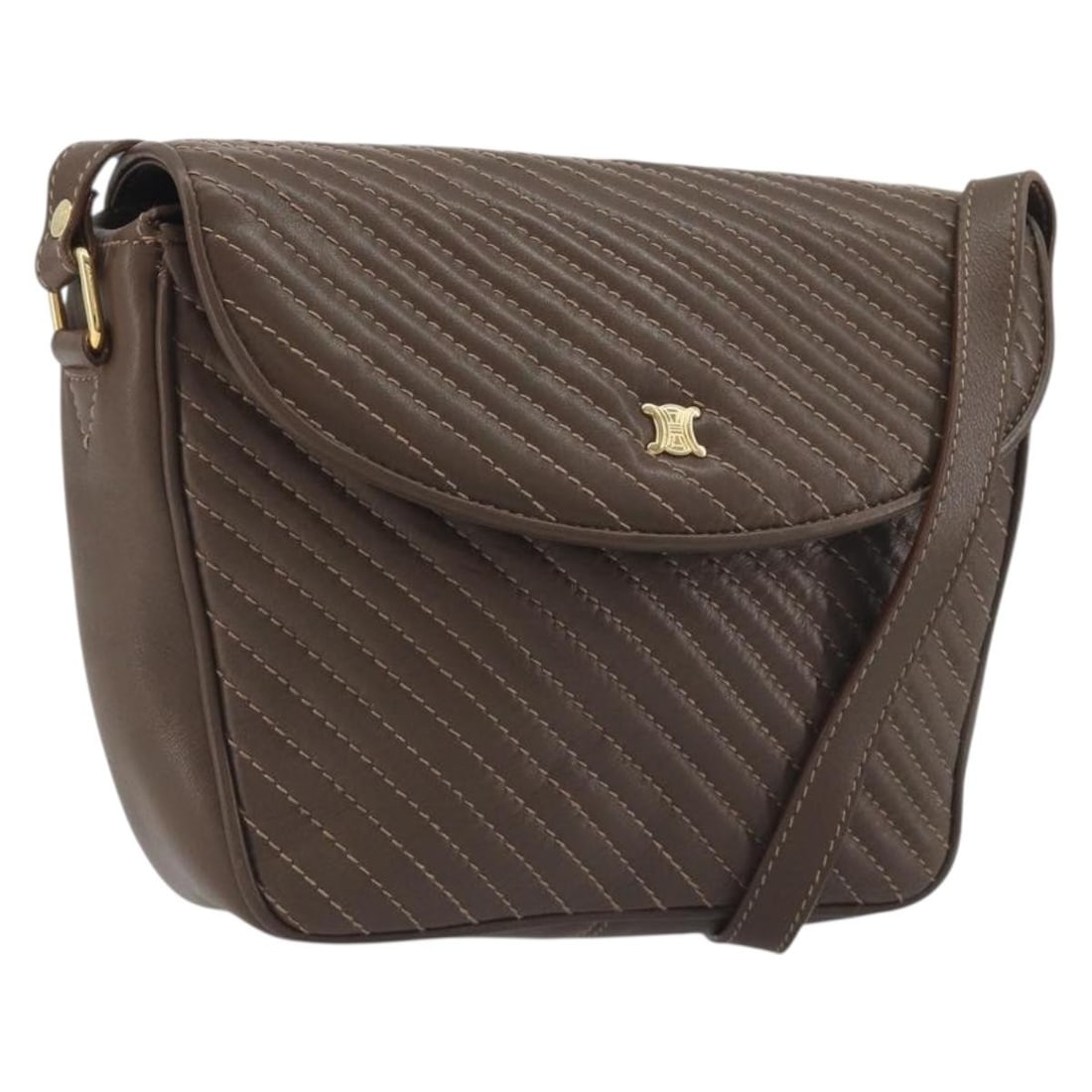 CELINE Leather Shoulder Bag Brown with Gold Tone Hardware 194395A: CELINE Leather Shoulder Bag Brown with Gold Tone Hardware 194395A Authentic CELINE shoulder bag in brown leather with gold-tone accents. Made in Italy, this women's bag features a compact silhouette w