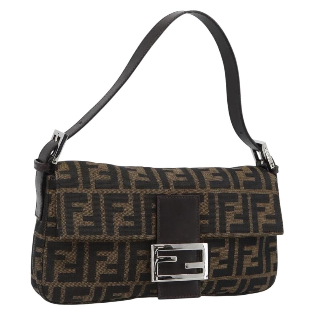 Fendi Mamma Baguette Shoulder Bag in Black Brown Zucca Canvas: Fendi Mamma Baguette Shoulder Bag in Black Brown Zucca Canvas Authentic FENDI Mamma Baguette shoulder bag in black and brown Zucca canvas. Made in Italy, this women's shoulder bag includes a dust bag.