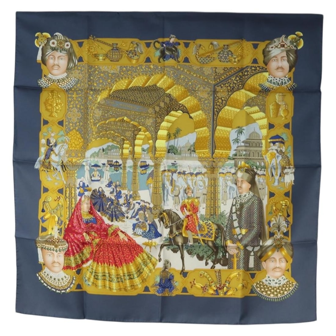 Hermes Maharajas Carre 90 Silk Scarf Blue Gold France (1 of 15)
