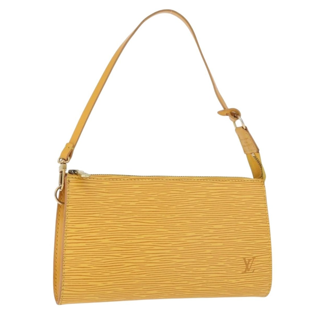 Louis Vuitton M52949 Epi Leather Accessory Pouch in Yellow: Louis Vuitton M52949 Epi Leather Accessory Pouch in Yellow Louis Vuitton Epi Pochette Accessoires pouch in yellow Epi leather. This women's accessory pouch was made in France and features a compact si