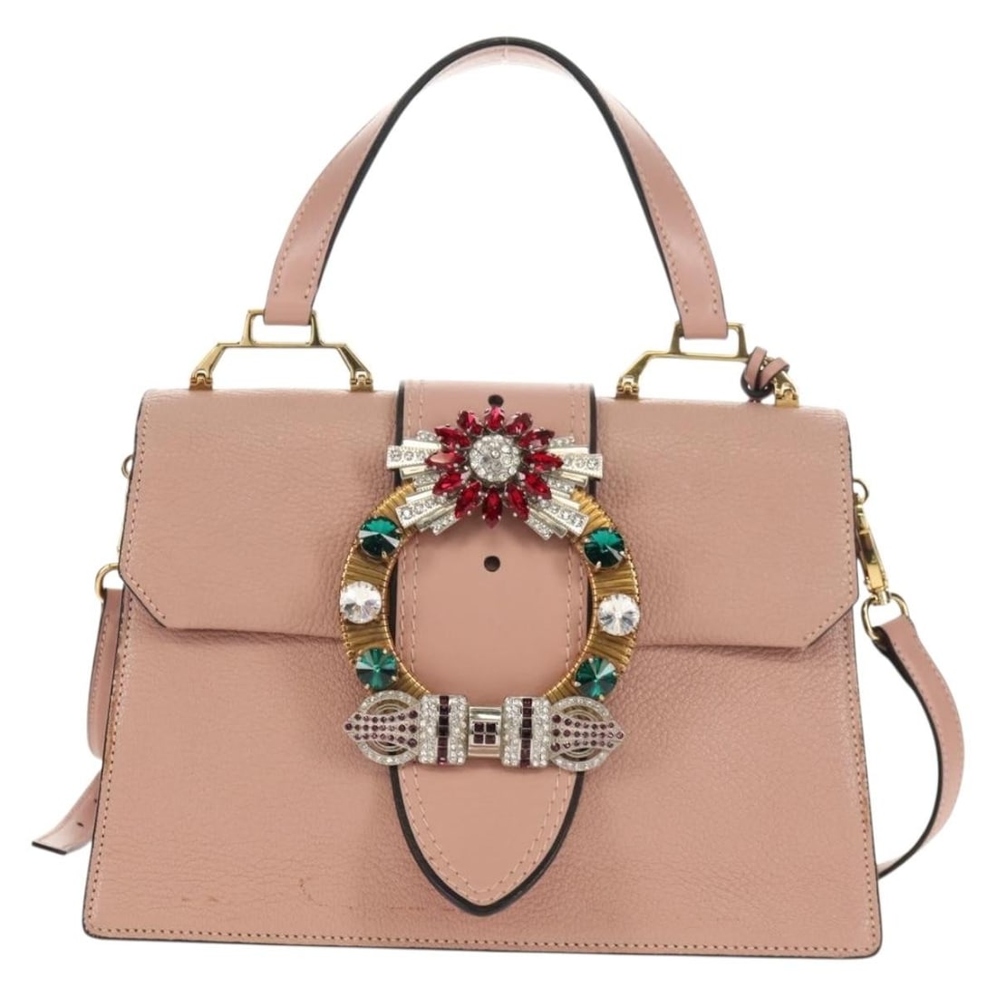 Miu Miu Madras Crystal Buckle Pink Leather Handbag (1 of 18)