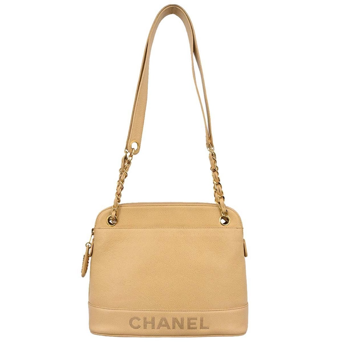 CHANEL Caviar Skin Leather Shoulder Bag Beige Chain Strap (1 of 15)