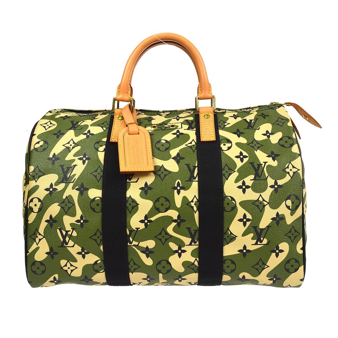 Louis Vuitton Speedy 35 Monogramouflage Handbag Green M95773: Louis Vuitton Speedy 35 Monogramouflage Handbag Green M95773 Louis Vuitton Speedy 35 handbag in green, beige, and black Monogramouflage canvas with leather trim. Designed with double handles, a zip cl