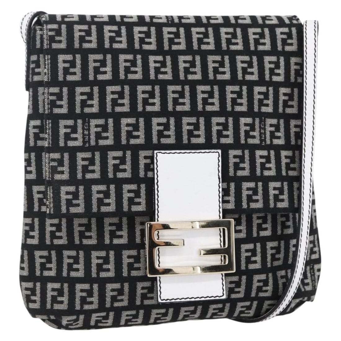 Fendi Vintage Flap Black Canvas Handbag: Fendi Vintage Flap Black Canvas Handbag Vintage Fendi Flap bag in black canvas with the Zucchino pattern. Made in Italy, this piece is presented in very good condition with slight loss of shape to the