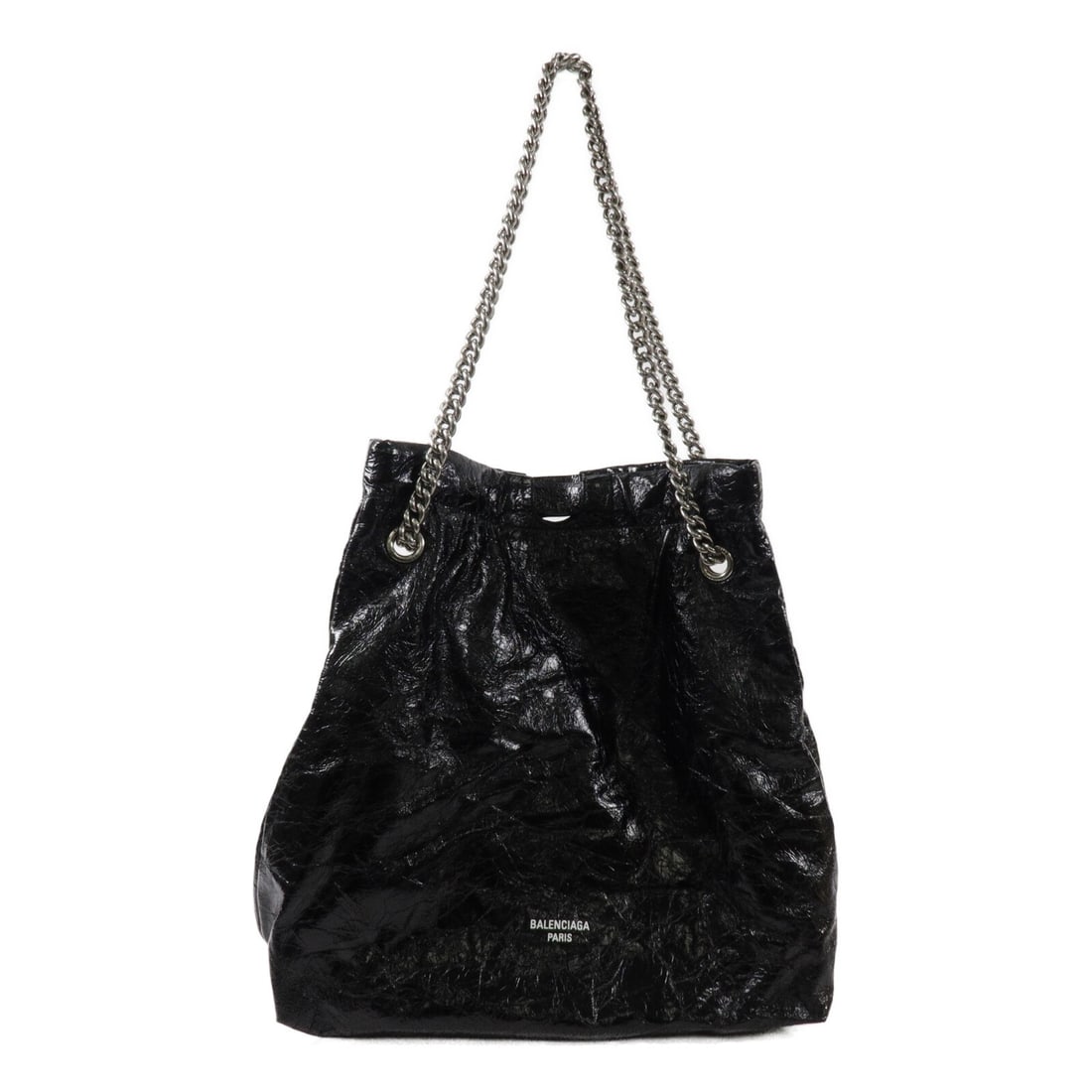 Balenciaga Crush 742941 Black Calfskin Chain Shoulder Bag: Balenciaga Crush 742941 Black Calfskin Chain Shoulder Bag Balenciaga Crush Medium Chain Shoulder Bag in black calfskin (cowhide) leather. This women's shoulder bag features a black exterior and frame 