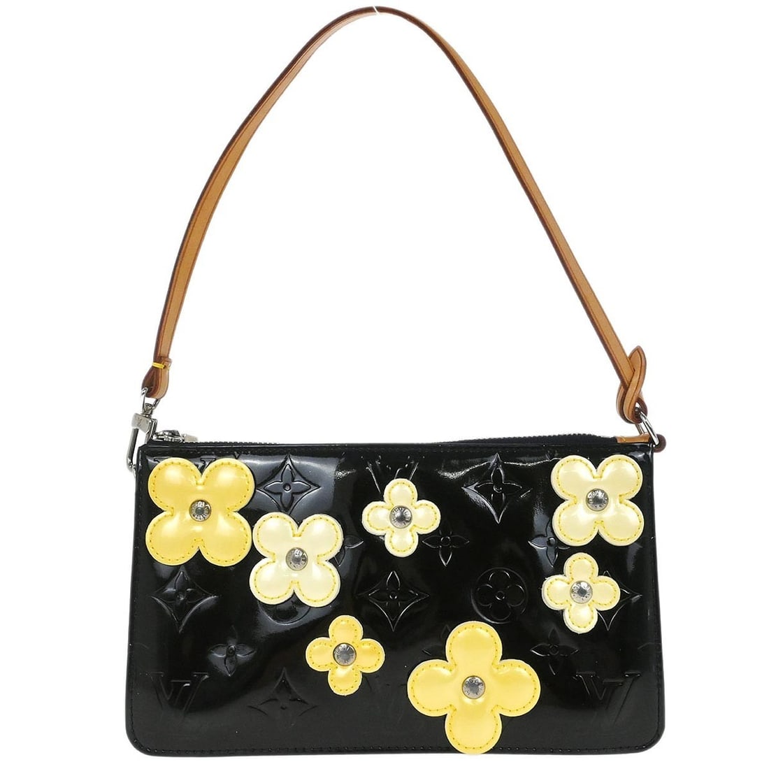 Louis Vuitton Lexington Monogram Vernis Patent Leather Top Handle Bag: Louis Vuitton Lexington Monogram Vernis Patent Leather Top Handle Bag Vintage Louis Vuitton Lexington handbag in black Monogram Vernis with floral detailing. This small top-handle bag features a zip c