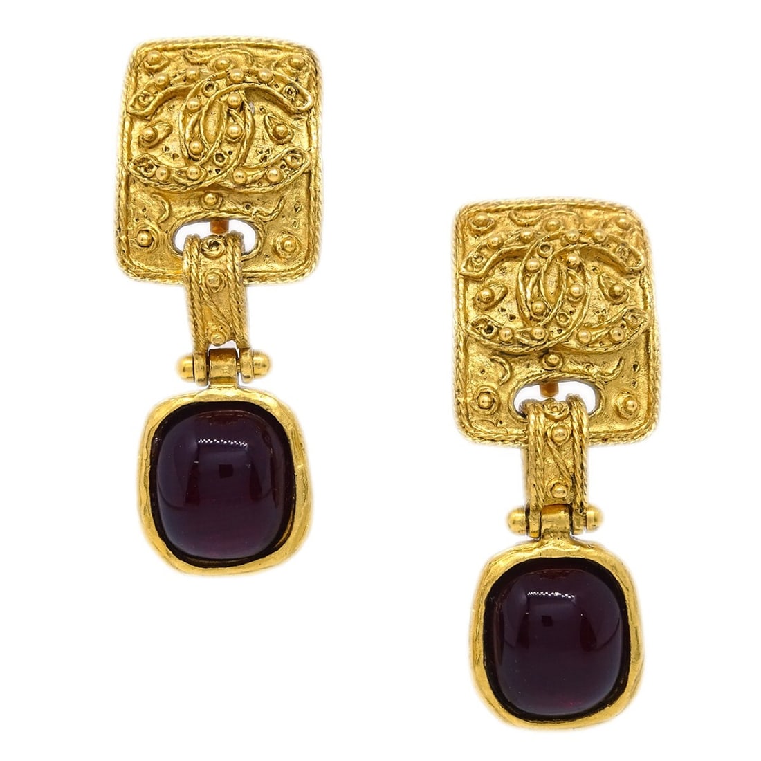 CHANEL Gripoix Clip On Dangle Earrings Gold Plated 94A (1 of 4)