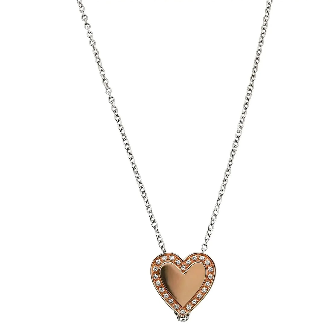 Salvini 18K Two Tone Gold Heart Pendant Necklace with 0.21ctw Diamonds: Salvini 18K Two Tone Gold Heart Pendant Necklace with 0.21ctw Diamonds Authentic Salvini heart pendant necklace crafted in 18K rose and white gold. This women's necklace features a polished rose gold 