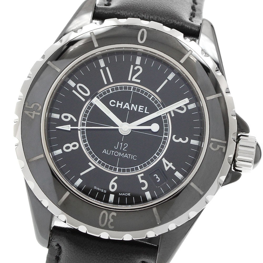 CHANEL J12 H0683 mens automatic wristwatch 38mm black ceramic (1 of 6)