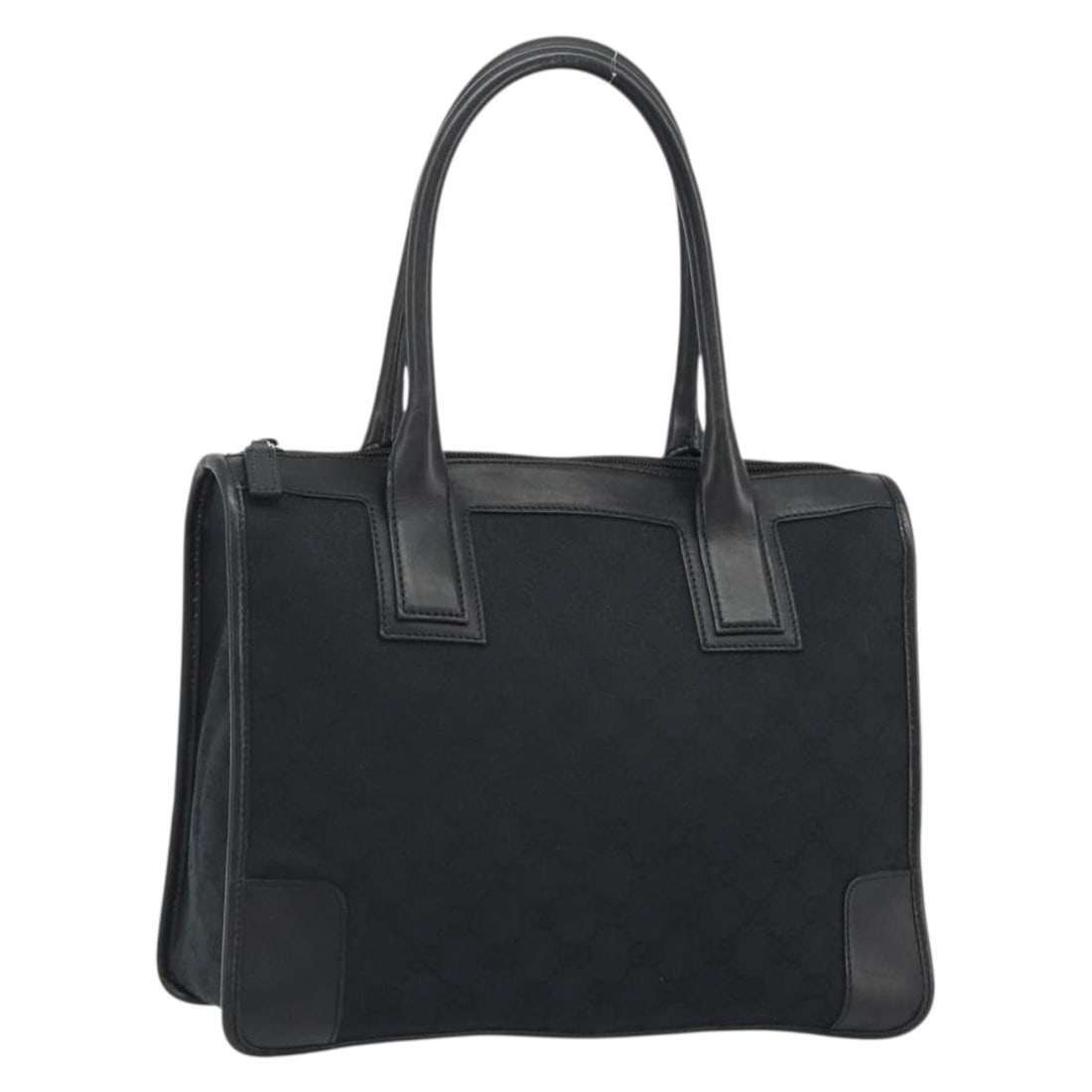 Gucci 000 0855 GG Canvas Handbag Black Silver Tone: Gucci 000 0855 GG Canvas Handbag Black Silver Tone Gucci handbag in black GG canvas with silver-tone accents. Includes a dust bag. Condition is AB / very good, with slight rubbing on the leather and h