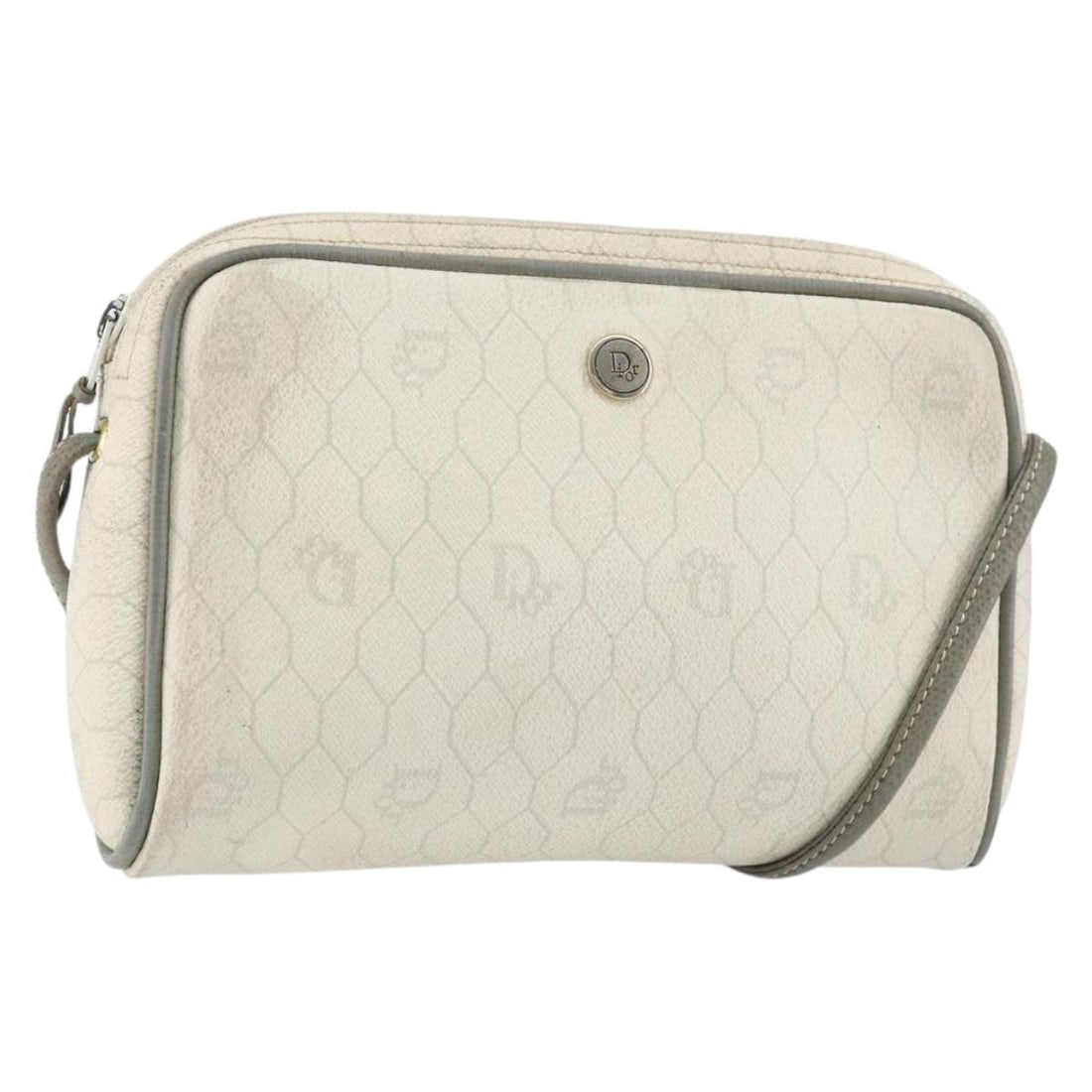 Christian Dior Vintage Honeycomb White Canvas Shoulder Bag: Christian Dior Vintage Honeycomb White Canvas Shoulder Bag This vintage Christian Dior Honeycomb shoulder bag is crafted from white canvas and designed for women. It features a compact size suitable f