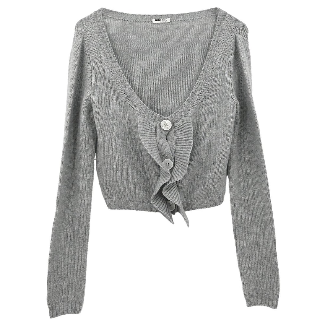 Gray Cashmere Cardigan Miu Miu Womens Size 40 Italy: Gray Cashmere Cardigan Miu Miu Womens Size 40 Italy Vintage Miu Miu gray cardigan sweater in 100% cashmere with a round neckline, long sleeves, and a regular fit. Made in Italy, this women's cardigan 