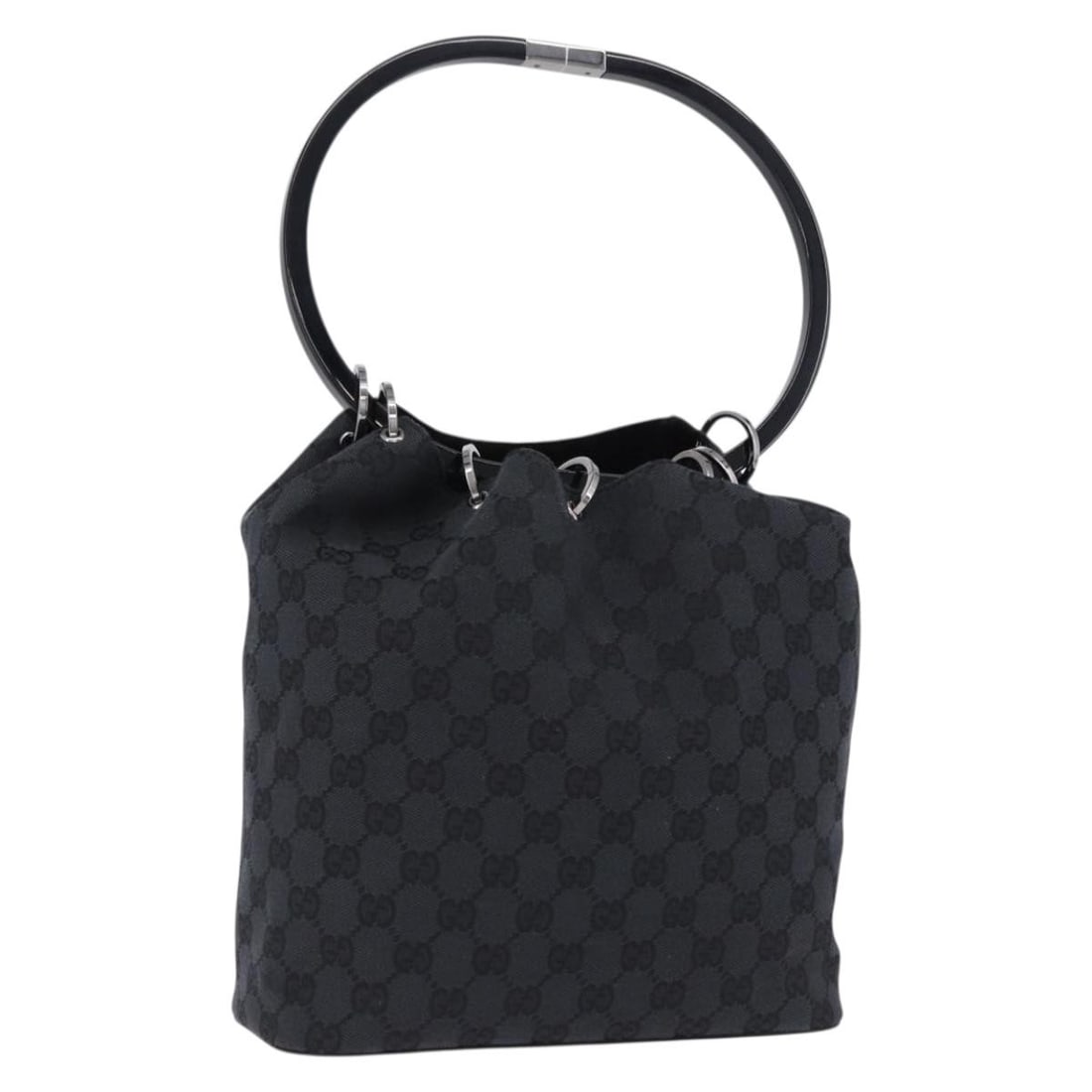 Gucci 001 3750 GG Canvas Shoulder Purse Black Silver: Gucci 001 3750 GG Canvas Shoulder Purse Black Silver Gucci shoulder bag in black GG canvas with silver-tone accents. Made in Italy, this women's bag features an adjustable shoulder drop and shows reas