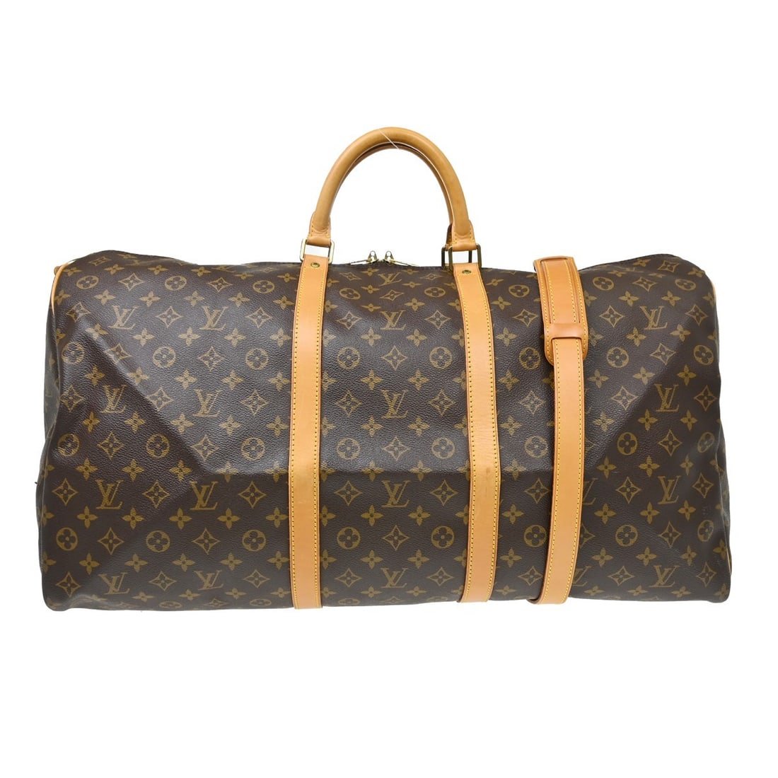 Louis Vuitton Keepall 60 Bandouliere Monogram Travel Duffle M41412: Louis Vuitton Keepall 60 Bandouliere Monogram Travel Duffle M41412 Vintage Louis Vuitton Keepall Bandouliere 60 duffle bag in Monogram canvas with leather trim. This travel bag features a zip closure,