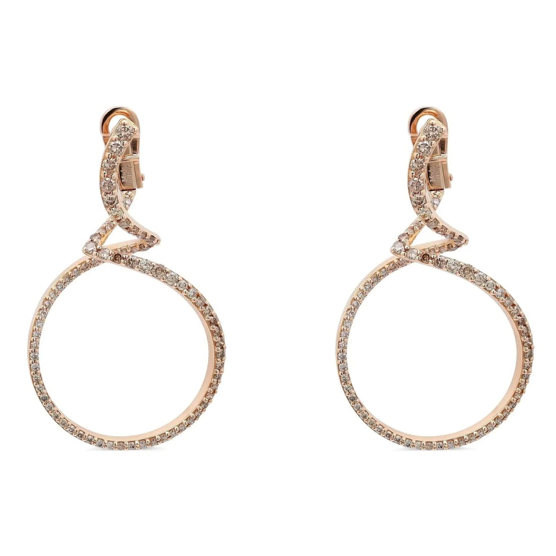 18k Rose Gold Salvini Diamond Dangle Earrings with 1.60ctw Round Stones: 18k Rose Gold Salvini Diamond Dangle Earrings with 1.60ctw Round Stones These Salvini diamond drop earrings are crafted from 18k rose gold and feature a sophisticated circular drop design adorned with