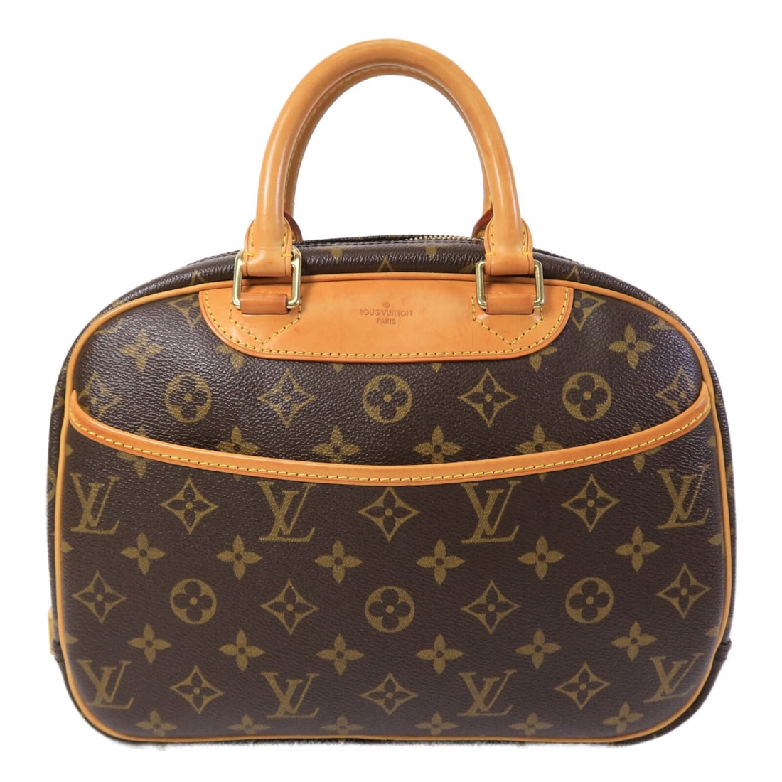 Louis Vuitton Trouville Monogram Handbag M42228 Brown PVC Canvas: Louis Vuitton Trouville Monogram Handbag M42228 Brown PVC Canvas Louis Vuitton Trouville handbag in brown Monogram and PVC coated canvas. It features gold-tone hardware, a brown frame color, and comes