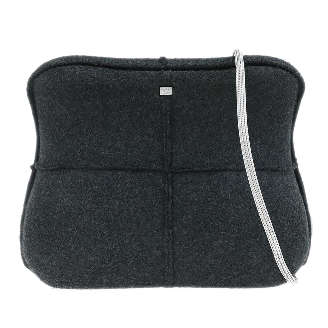 CHANEL Mini Gray Felt Shoulder Bag with Authenticity Card: CHANEL Mini Gray Felt Shoulder Bag with Authenticity Card Chanel gray felt hip bag designed in a mini shoulder bag style with logo accents and an interior pocket. Made in France, this women's casual b