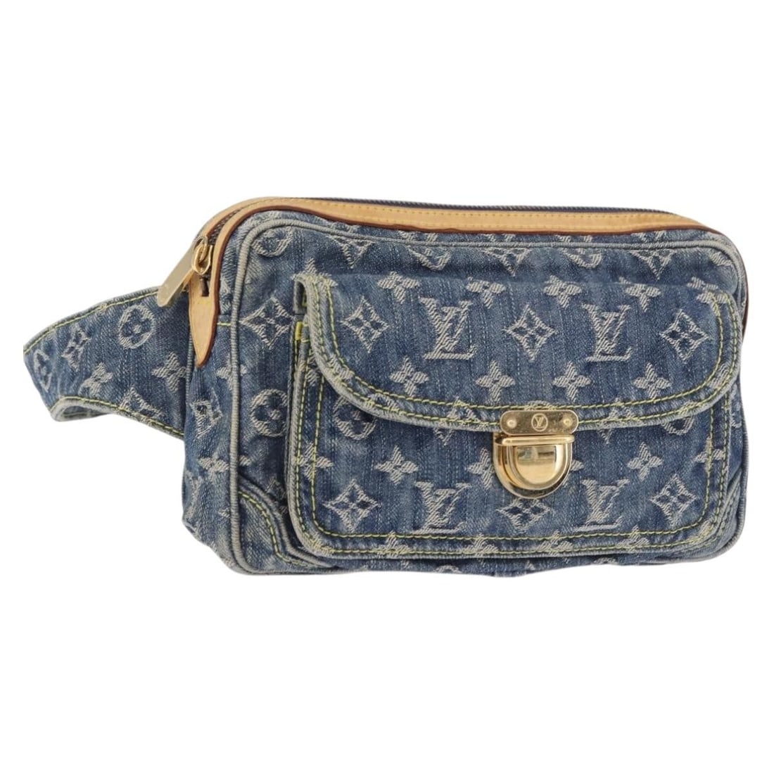 Louis Vuitton M95347 blue monogram denim body bag with dust bag: Louis Vuitton M95347 blue monogram denim body bag with dust bag Louis Vuitton monogram denim body bag in blue with a compact silhouette and adjustable shoulder strap. Made in France, this women's bag 