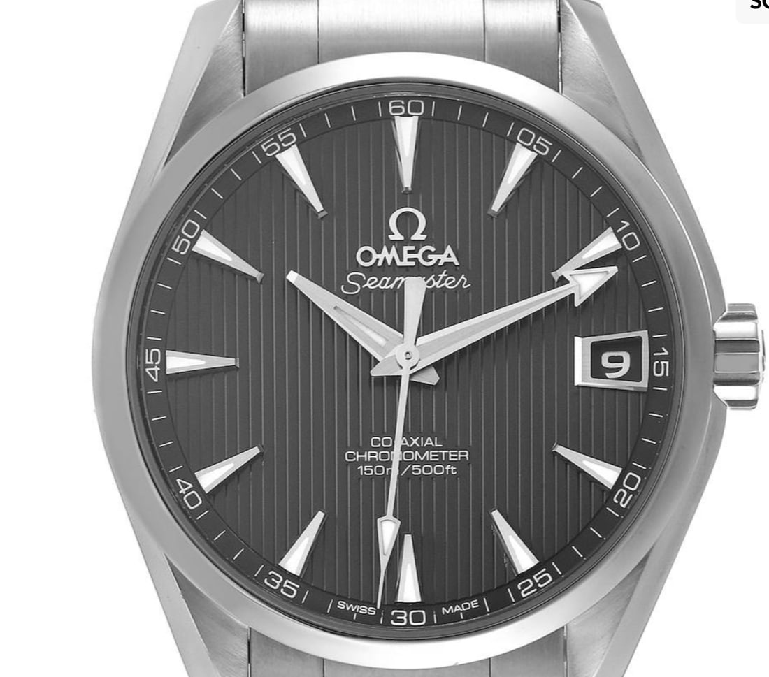 Omega Seamaster Mens Watch Ref. 231.10.39.21.06.001 Steel Bracelet Gray Dial: Omega Seamaster Mens Watch Ref. 231.10.39.21.06.001 Steel Bracelet Gray Dial Omega Seamaster men's watch featuring a gray teak dial, smooth bezel, and stainless steel bracelet. Includes card dated 201