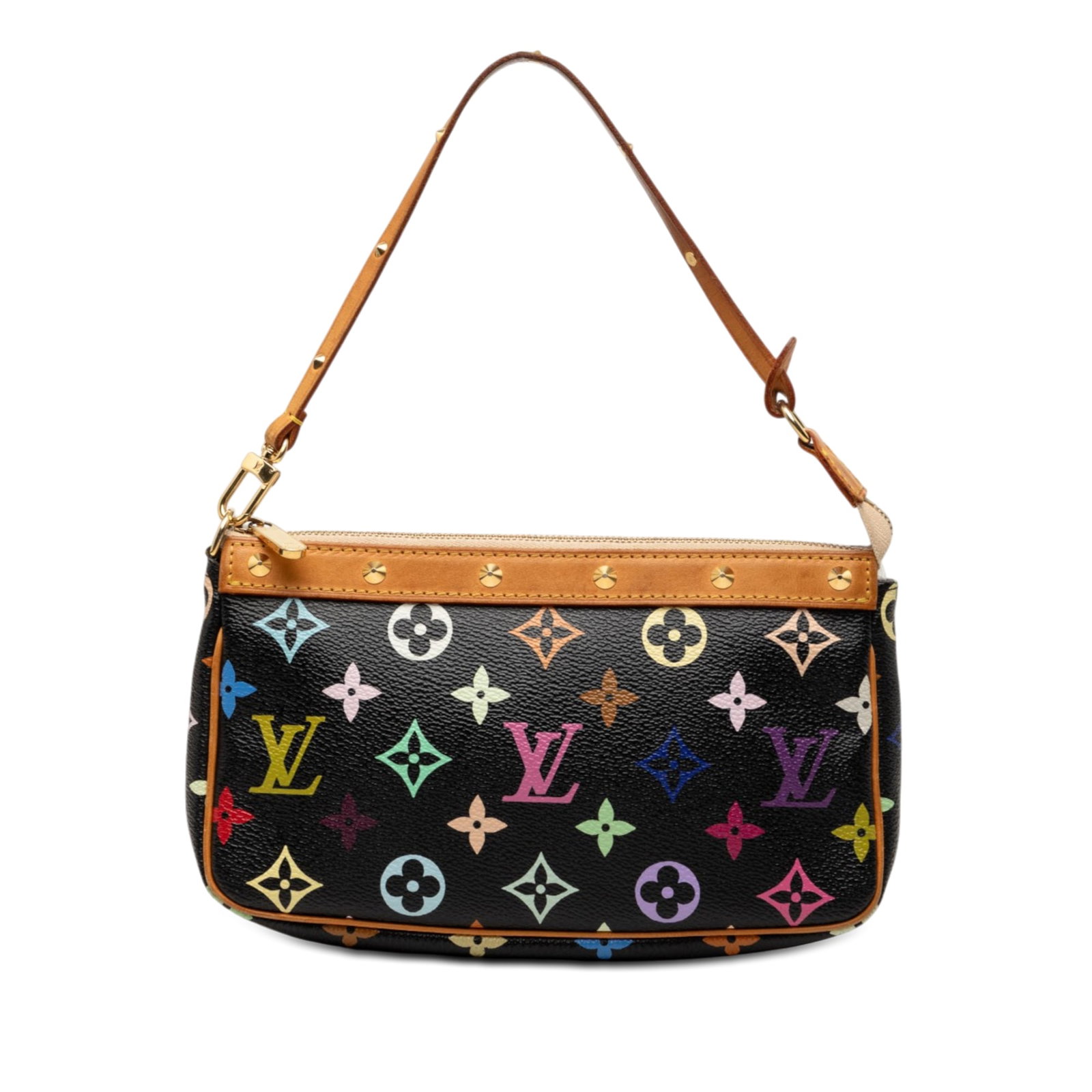 Louis Vuitton Pochette Accessoires Monogram Multicolore Shoulder Bag: Louis Vuitton Pochette Accessoires Monogram Multicolore Shoulder Bag Louis Vuitton Monogram Multicolore Pochette Accessoires in black with a monogram multicolore canvas body, studded vachetta leather 