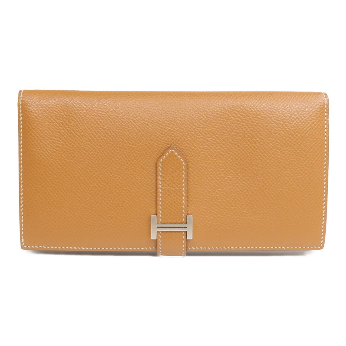 Hermes Bearn bifold long wallet brown Epsom calfskin PHW: Hermes Bearn bifold long wallet brown Epsom calfskin PHW Hermes Bearn long wallet in Epsom leather and calfskin (cowhide) with a bifold purse style and gold x brown colorway. Made in France, it featur