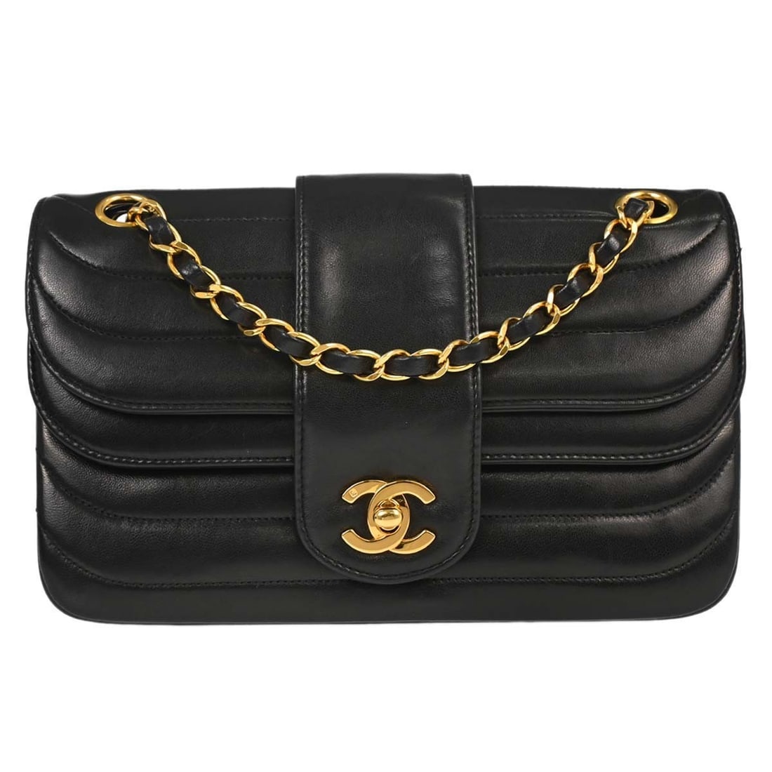 CHANEL Classic Double Flap Small Shoulder Bag Black Lambskin: CHANEL Classic Double Flap Small Shoulder Bag Black Lambskin Chanel Classic Double Flap small shoulder bag in black lambskin with horizontal stitch matelasse detailing and a flap turnlock closure. Thi