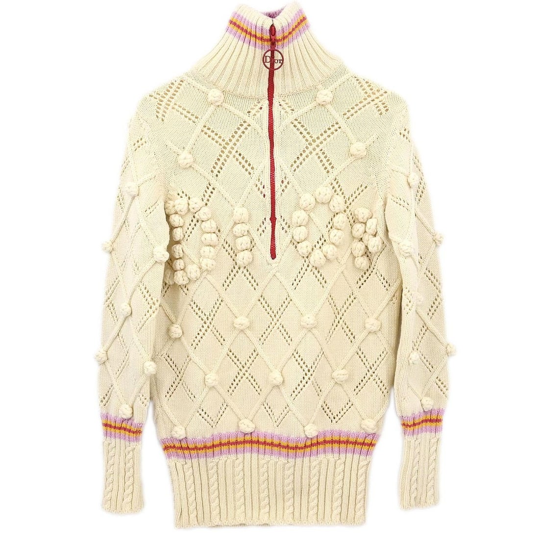 Dior turtleneck wool knit top white IT 40 logo: Dior turtleneck wool knit top white IT 40 logo Christian Dior knit top in white with a turtleneck, long sleeves, and logo accents. Made in Italy from 100% wool, this women's regular-fit top is listed 