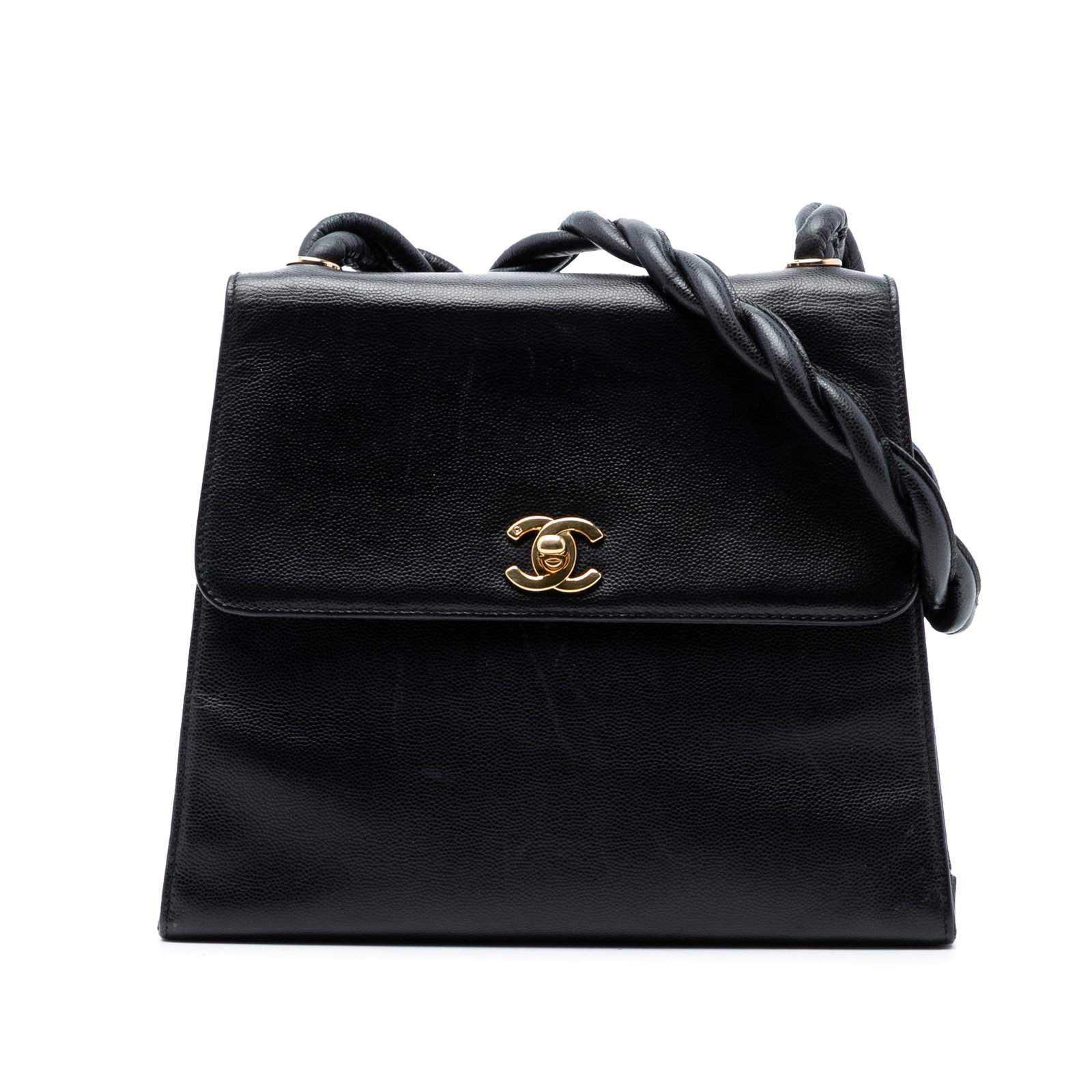 Black Caviar Leather Shoulder Bag with Braided Strap by Chanel (1 of 7)