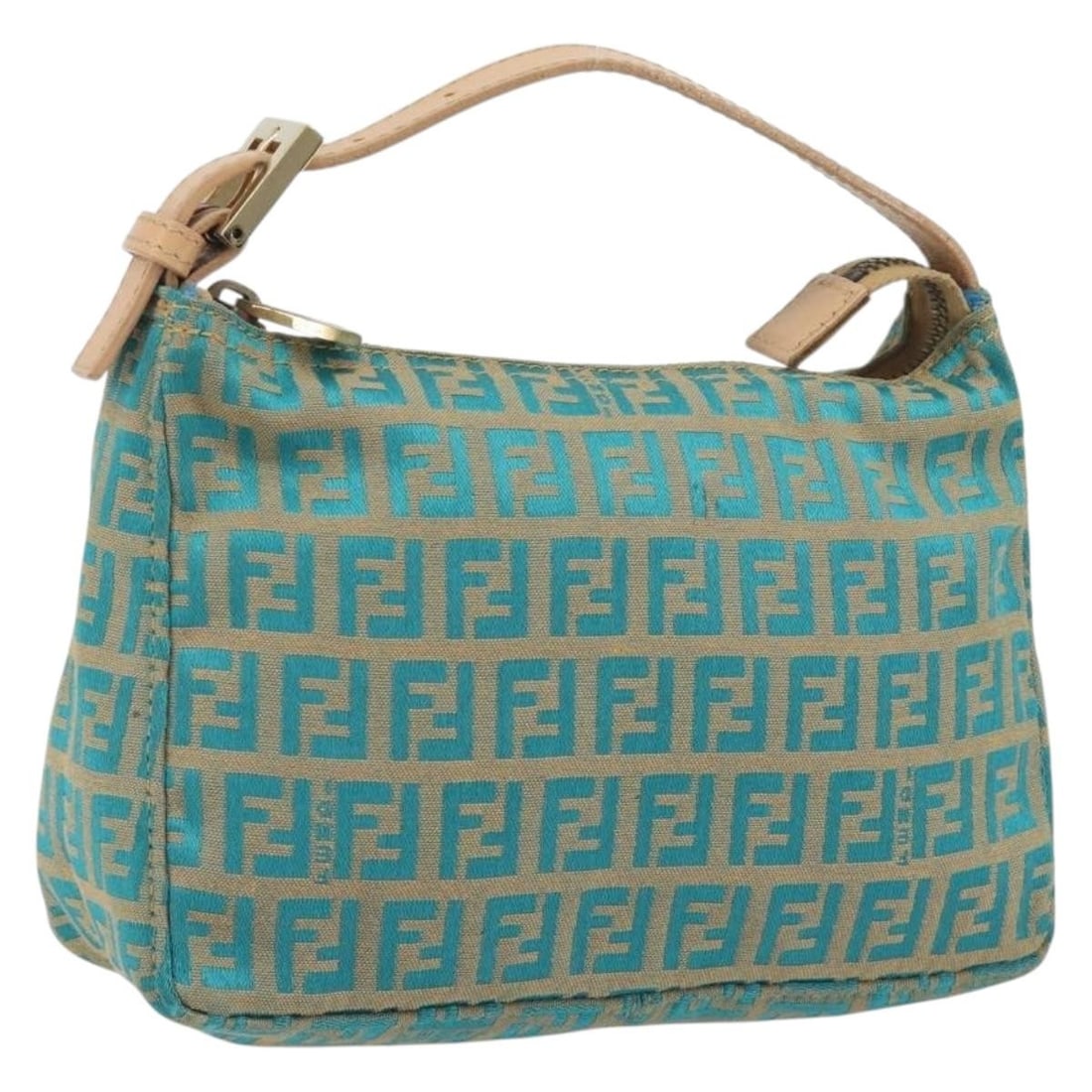 FENDI Zucchino Canvas Mini Handbag Gold Green Italy: FENDI Zucchino Canvas Mini Handbag Gold Green Italy Compact Fendi hand bag in gold and green Zucchino canvas. Made in Italy, this women's bag has a structured silhouette with a short handle and an exc
