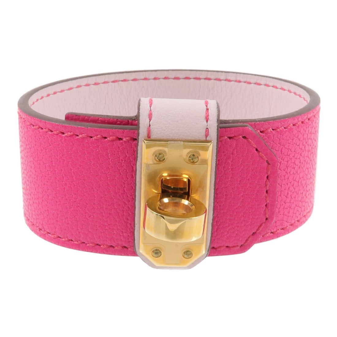 Hermes Cuir Kelly Twist PM Bracelet Pink Calfskin Goatskin: Hermes Cuir Kelly Twist PM Bracelet Pink Calfskin Goatskin Hermes Cuir Kelly Twist PM bracelet in Chamkila/Swift Rose Pop and Mauve Pale. This women's bracelet is crafted in calfskin and goatskin leat