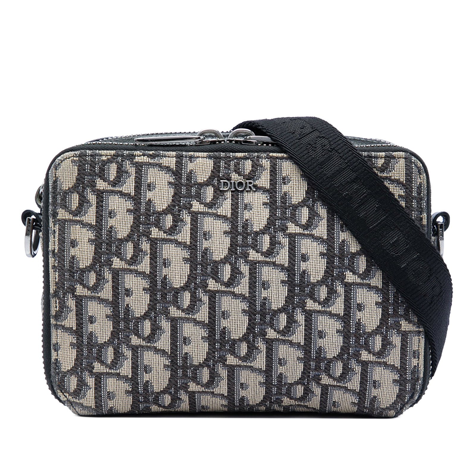 Dior Oblique Crossbody Pouch in Blue Canvas with Strap: Dior Oblique Crossbody Pouch in Blue Canvas with Strap Dior Oblique Canvas Zipped Pouch with Strap in blue fabric. This bag features a canvas body, a detachable and adjustable flat shoulder strap, a t