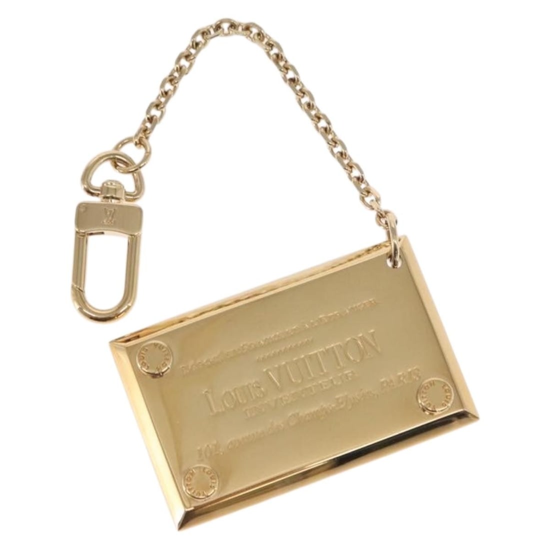 LOUIS VUITTON M95280 metal key charm gold tone Porte Cles Aventur: LOUIS VUITTON M95280 metal key charm gold tone Porte Cles Aventur Louis Vuitton Porte Cles Aventur Plate Charm in gold-tone metal. This women's charm includes the dust bag and item box. Condition is A