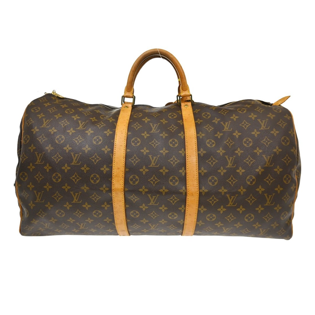 Vintage Louis Vuitton Keepall 60 Monogram Travel Duffle Bag M41422: Vintage Louis Vuitton Keepall 60 Monogram Travel Duffle Bag M41422 Vintage Louis Vuitton Keepall 60 duffle handbag in Monogram canvas and leather, made in France. It features a zip closure, double han