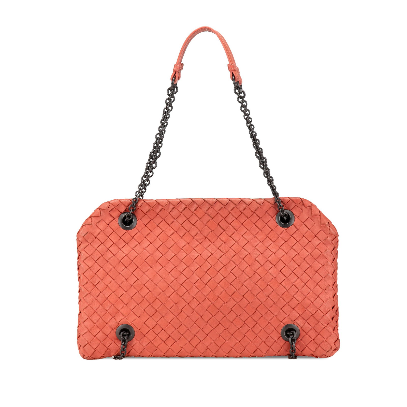 Pink Leather Shoulder Bag Bottega Veneta Nappa Intrecciato Duo: Pink Leather Shoulder Bag Bottega Veneta Nappa Intrecciato Duo Bottega Veneta Nappa Intrecciato Duo Shoulder Bag in pink leather, featuring a woven leather body, chain straps with a leather shoulder g