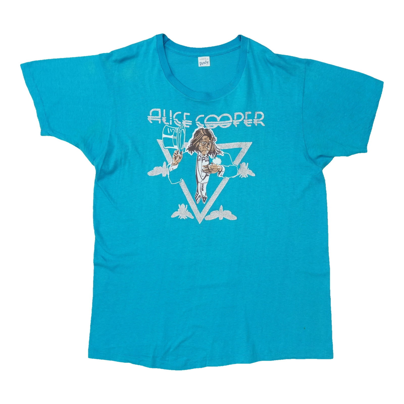 Vintage 1970s Alice Cooper Turquoise Cotton T Shirt XL (1 of 5)