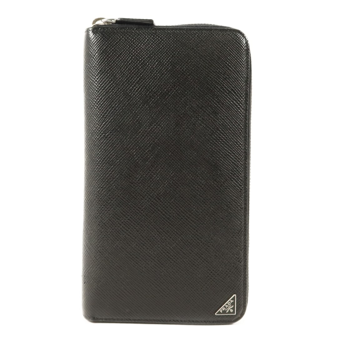 Prada 2ML188 Saffiano Calfskin Zip Around Long Wallet Black: Prada 2ML188 Saffiano Calfskin Zip Around Long Wallet Black A Prada long round wallet in black Saffiano leather, made from calfskin (cowhide). It is a men's regular-size wallet made in Italy and featu