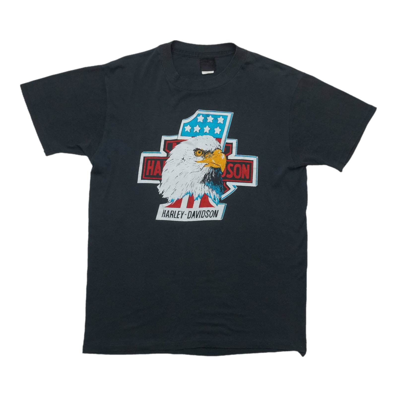 Black 1980s Harley Davidson cotton shirt with Eagle Number One graphics (1 of 5)
