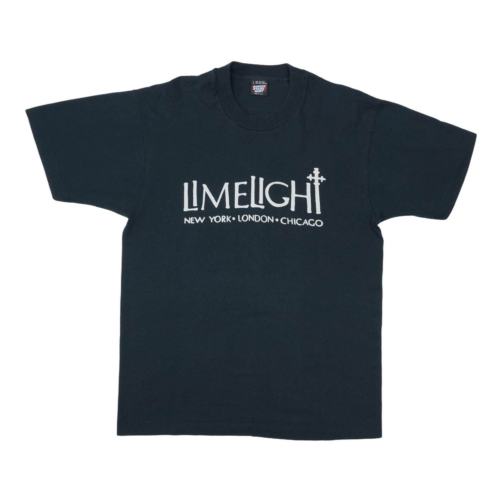 Black 1980s Limelight Nightclub Cotton Shirt Large: Black 1980s Limelight Nightclub Cotton Shirt Large Authentic vintage Limelight Nightclub shirt from the 1980s. This original single-stitch tee is a true vintage piece, not a modern reproduction. The s